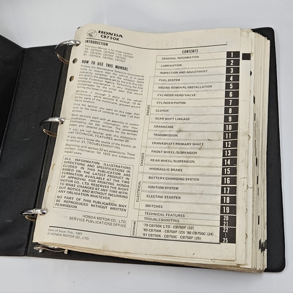 Honda Shop Manual '79 - '81 CB750's Retro - Picture 3 of 7